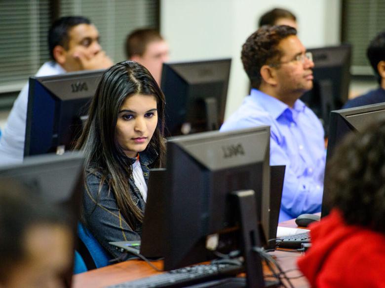 student looking at computer screen